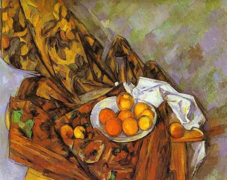 Paul Cezanne Still Life with Flower Curtain and Fruit